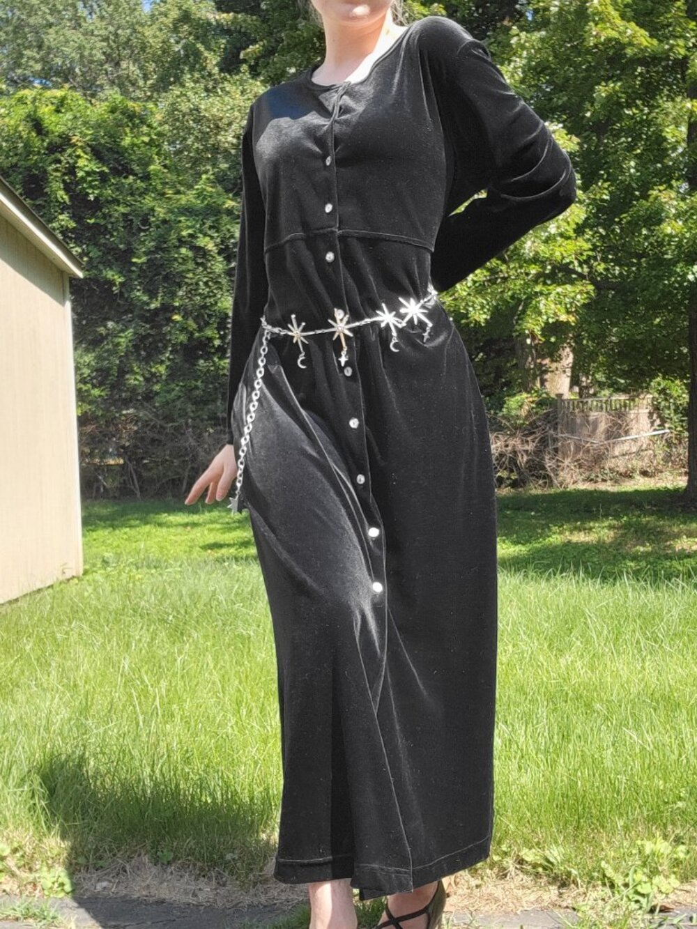 ✩₊🐦‍⬛☽˚. Travel Smith vintage 90s black velvet maxi dress ☾⋆⁺🐈‍⬛₊✧